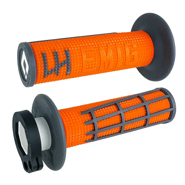 גריפים לאופנוע שטח עם ידית גז ונעילות ODI ODI_lock_on_grips_emig_H36E2OH_half waffle_orange_grey