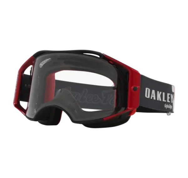 משקפי Oakley Airbrake MTB אדום – עדשה שקופה ועיצוב Red Lightning בגרסת TLD