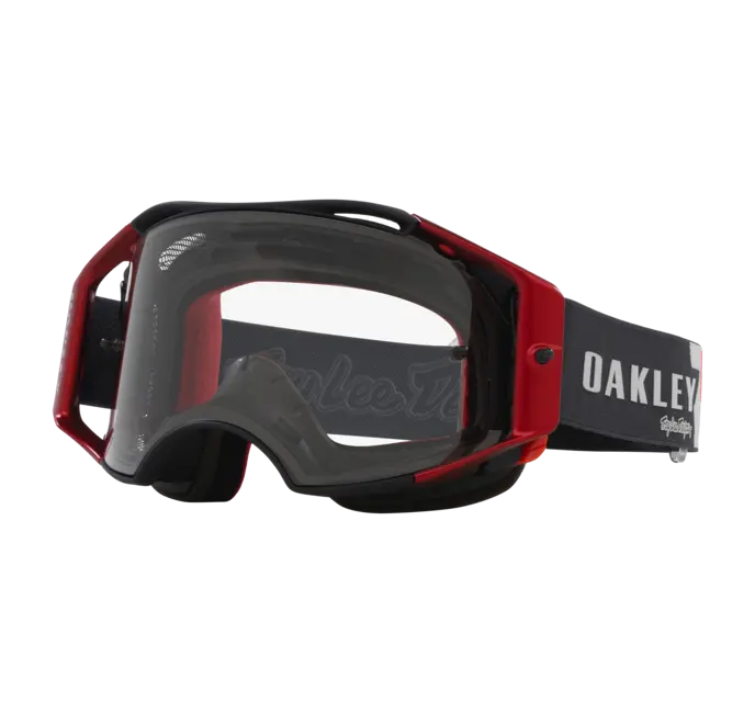 משקפי Oakley Airbrake MTB אדום – עדשה שקופה ועיצוב Red Lightning בגרסת TLD
