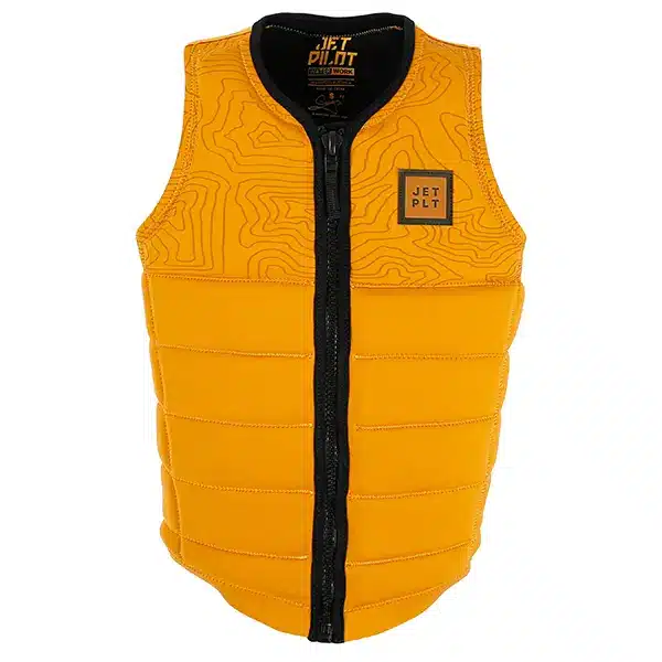 אפוד ציפה Jetpilot X1 Felix FE בצבע צהוב כרמל עם רוכסן קדמי ועיצוב רב-פאנלי​ מצב חזית