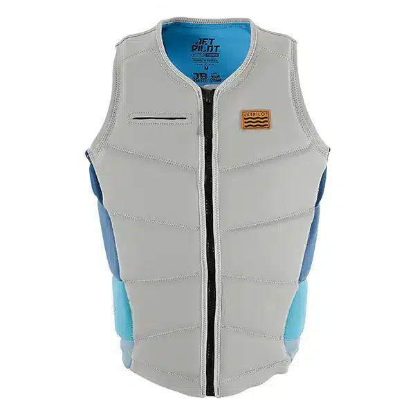 אפוד ציפה לגברים Jetpilot JB O'NEIL בצבע אפור כחול עם רוכסן קדמי ועיצוב רב-פאנלים מבט קדמי