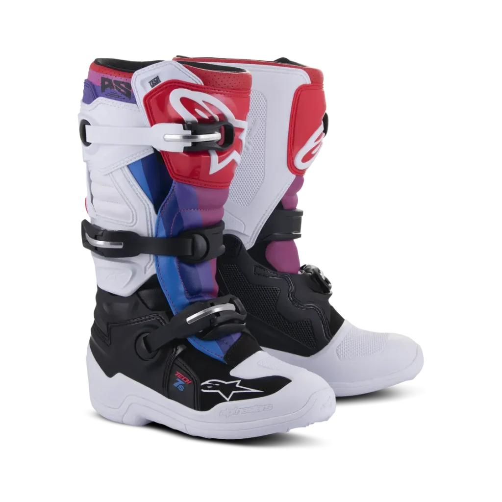 מגפיים לילדים אלפינסטארס טק 7s לבן/שחור/ריינבו - Alpinestars Tech 7s Youth White/Black Rainbow