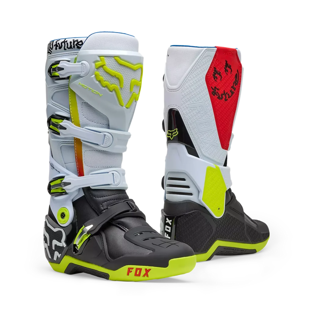 מגפי רכיבה פוקס אדום שחור לבן – FOX RACING MOTION HELLO FUTURE BOOT