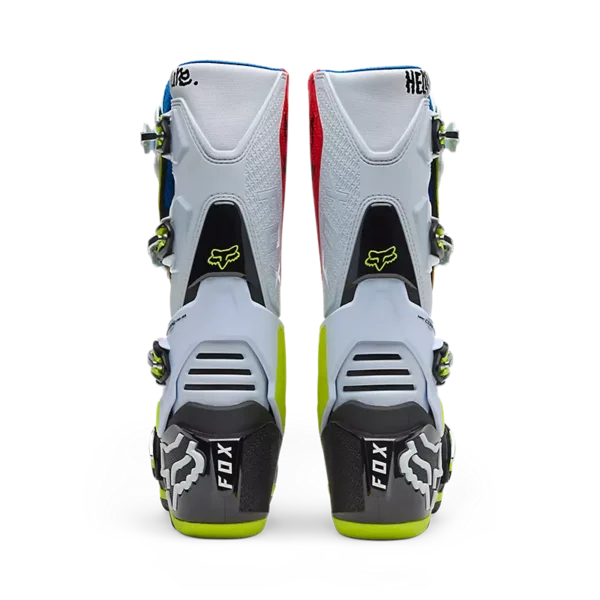 מגפי רכיבה פוקס אדום שחור לבן – FOX RACING MOTION HELLO FUTURE BOOT זוג מגפיים מאחור