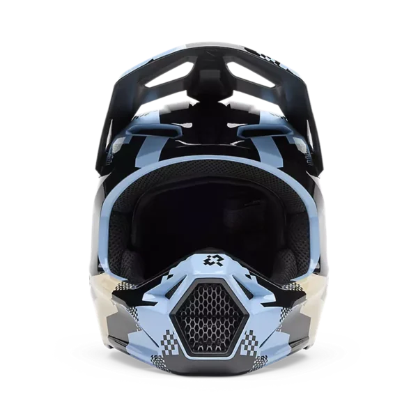 קסדת שטח פוקס תכלת – FOX V1 DIGI IMAGE Helmet Light Slate - מבט חזיתי ומפתח ראייה רחב