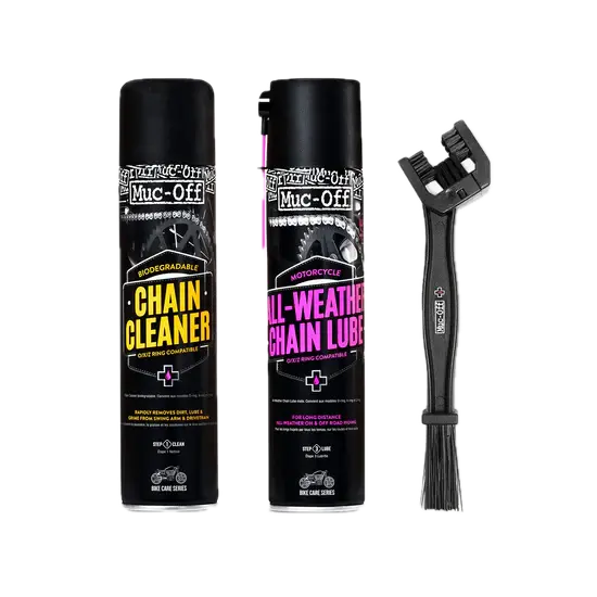 ערכת ניקוי ושימון לשרשרת MUC-OFF – כוללת תרסיסים ומברשת לטיפול מלא בשרשרת