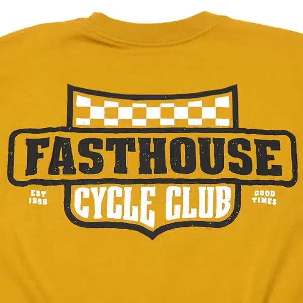 חולצת טי פסטהאוס צהוב - Fasthouse Krest SS Tee Vintage Gold לוגו חולצה מקרוב
