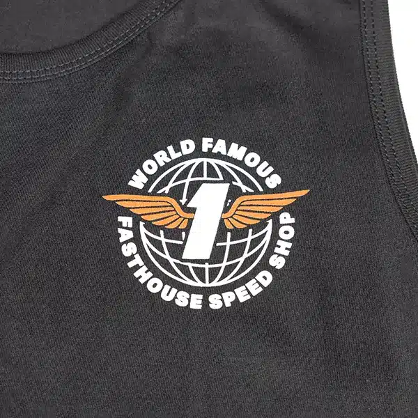 גופיית פסטהאוס שחור – Fasthouse Renown Tank Black מקדימה לוגו מקרוב