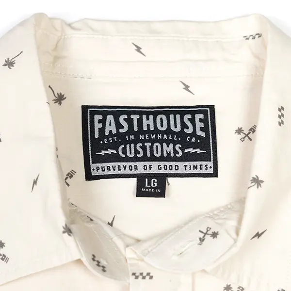 חולצה מכופתרת קצרה פסטהאוס גיר – Fasthouse Retrospect SS Button Up Chalk תווית מקרוב