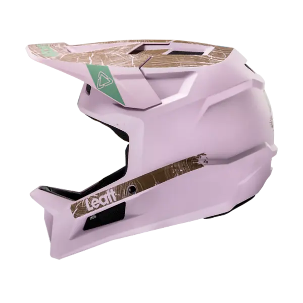 קסדת LEATT Gravity 2.0 בצבע לבנדר – מבט צד שמאל עם שילוב גרפי על גבי מגן הלסת