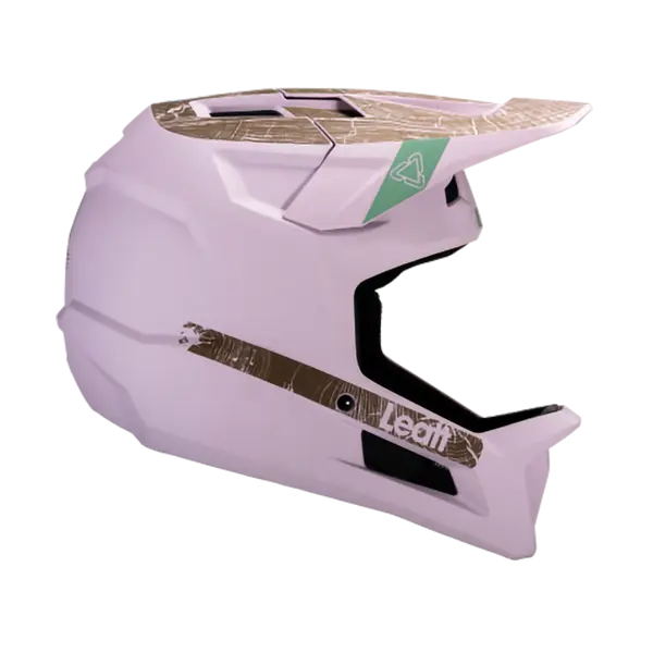 קסדת LEATT Gravity 2.0 בצבע סגול בהיר – מבט צד ימין עם גרפיקה בצבע חום וזהב