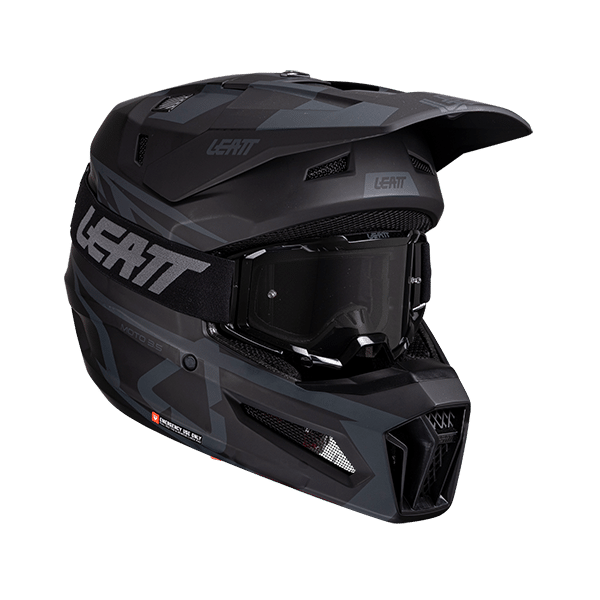 קסדת Leatt Moto 3.5 Stealth V25 מבט קדמי מבט צד על העיצוב השחור מט