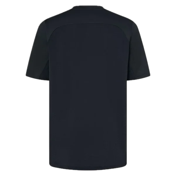 חולצת Oakley Free Ride RC LS Jersey מבט קדמי מבט צד על גזרת Relaxed Fit עם פנלי רשת תקריב על בד Hydrolix™ נושם מבט אחורי על לוגו Oakley והגימור הארוך לגב