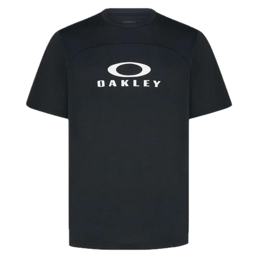 חולצת Oakley Free Ride RC LS Jersey מבט קדמי מבט צד על גזרת Relaxed Fit עם פנלי רשת תקריב על בד Hydrolix™ נושם מבט אחורי על לוגו Oakley והגימור הארוך לגב