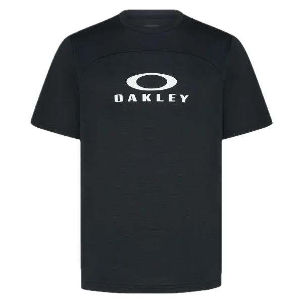 חולצת Oakley Free Ride RC LS Jersey מבט קדמי מבט צד על גזרת Relaxed Fit עם פנלי רשת תקריב על בד Hydrolix™ נושם מבט אחורי על לוגו Oakley והגימור הארוך לגב
