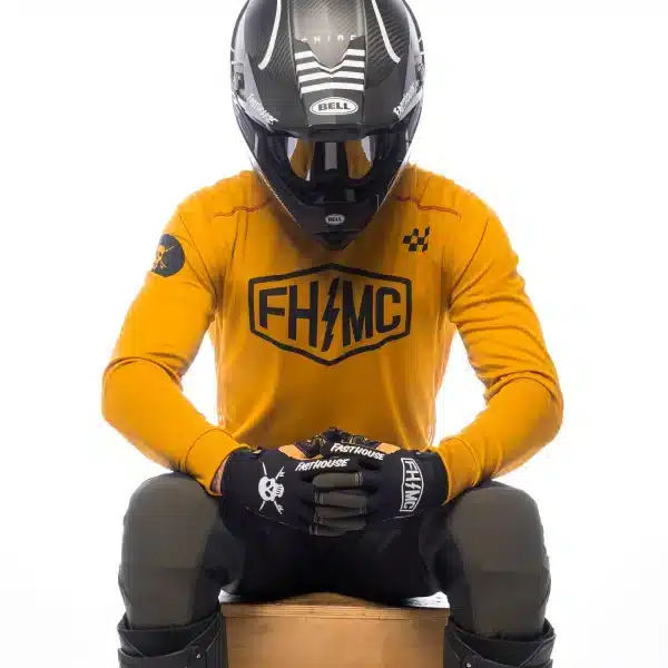 חולצת Fasthouse Sanguaro Bennet LS Jersey מבט קדמי מבט אחורי על עיצוב Bennet הקלאסי תקריב על בד Micro Mesh נושם ותפרים שטוחים לוגו Fasthouse על החזה בעיצוב Sanguaro