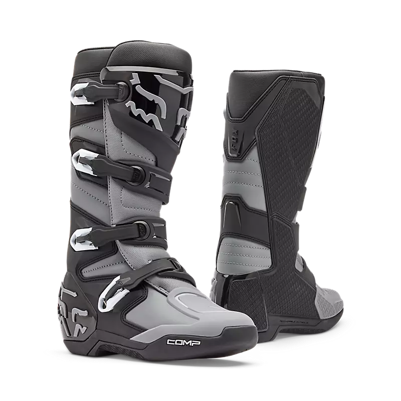 מגפי רכיבה FOX Comp Core שחור אפור – מבט צד וקדמי