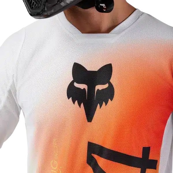 חולצת רכיבה פוקס לבן/כתום – FOX 180 Air Haze Jersey תקריב לגוו