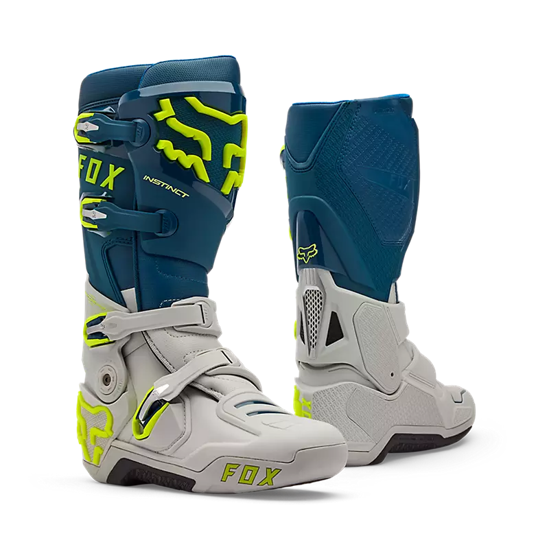 מגפי רכיבה FOX Instinct כחול אפור – מבט צד וקדמי