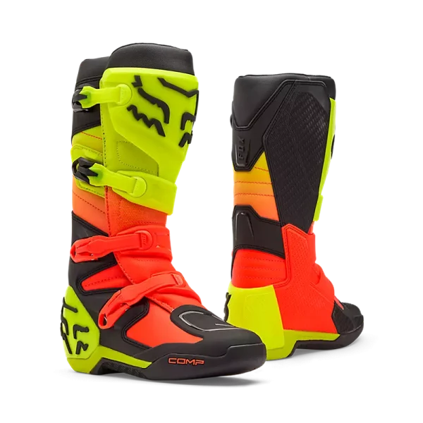 מגפי רכיבה FOX Comp כתום צהוב – מבט צד וקדמי