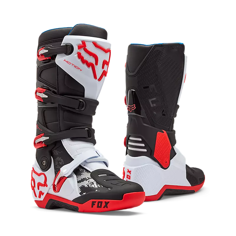 מגפי רכיבה FOX Motion לבן אדום – מבט קדמי וצד