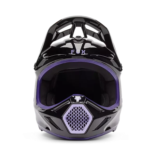 קסדת שטח נוער פוקס שחור סגול – FOX YOUTH V3 Spire מבט קדמי